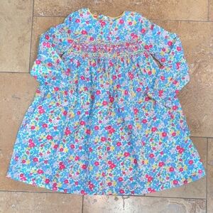 Mini Boden girl smocked dress. Blue floral. Size 6-7Y.
